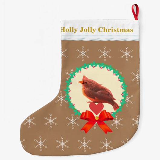 Mooie kardinale vogel grote kerstsok (Achterkant)