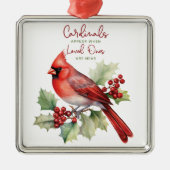 Mooie kardinalen verschijnen wanneer onze geliefde metalen ornament (Voorkant)