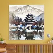 Mooie kasteel aan het meer canvas afdruk (Insitu (Woonkamer))