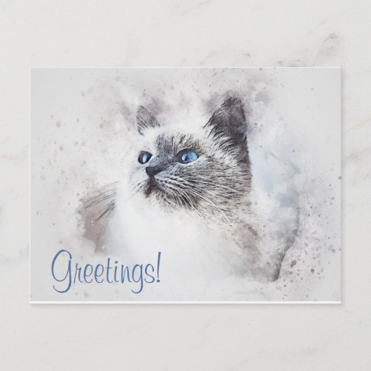 Mooie kat aquarel briefkaart (Voorkant)