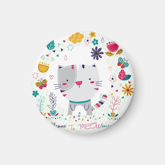 Mooie Kat Bloem Ontwerp Magneet (Voorkant)
