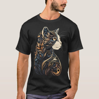 Mooie Kat Bloemmotief Blauw en Beige Taan Bl T-shirt