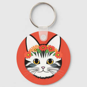 🐱 Mooie Kat Bloemrijke Levendige Charme Cadeau Sleutelhanger