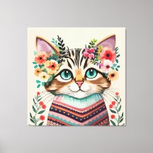 Mooie Kat Bloemrijke Waterverf 