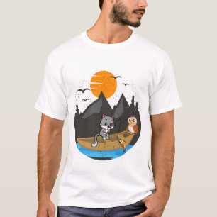 Mooie Kat En Uil Vissersboot Natuur Kunst T-shirt