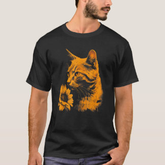 mooie kat en zonnebloem portret silhouet  o t-shirt