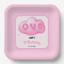 Mooie kat font waterverf roze wolk 1e verjaardag