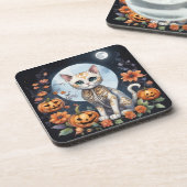 Mooie kat Halloween Bloemmaan - Whimsical Bier Onderzetter (Linkerzijde)
