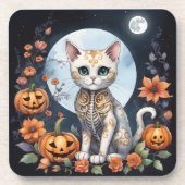 Mooie kat Halloween Bloemmaan - Whimsical Bier Onderzetter (Voorkant)