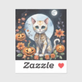Mooie kat Halloween Bloemmaan - Whimsical Sticker (Vel)