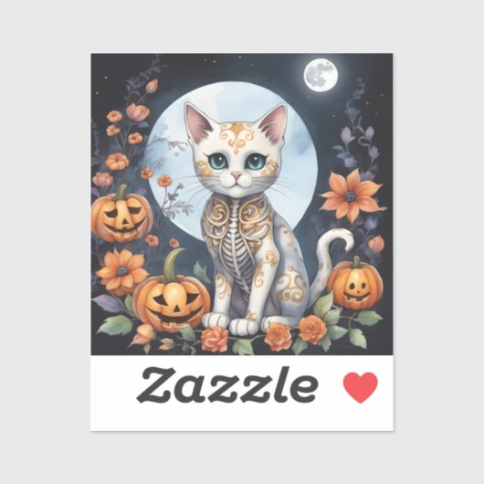 Mooie kat Halloween Bloemmaan - Whimsical Sticker (Vel)