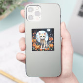 Mooie kat Halloween Bloemmaan - Whimsical Sticker (Telefoon)
