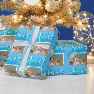 Mooie kat huisdier typografie kerst foto cadeaupapier