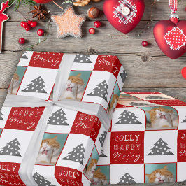 Mooie kat huisdier typografie kerstboom foto cadeaupapier