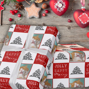 Mooie kat huisdier typografie kerstboom foto cadeaupapier