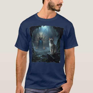 Mooie kat in een spookachtige tempel. t-shirt