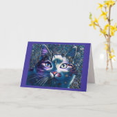 Mooie kat in maanlicht Gevouwen Wenskaart Kaart (Gele Bloem)