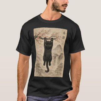 Mooie kat kersenbloesem Japanse Edo-houtsnede T-shirt