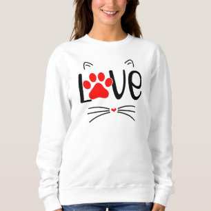 Mooie kat LIEFDE typografie met rode pootafdruk Trui