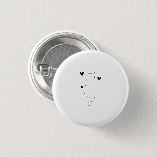 Mooie kat lijntekening, met drie harten ronde button 3,2 cm (Voorkant /achterkant)