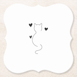Mooie kat lijntje tekening, met drie harten kartonnen onderzetters
