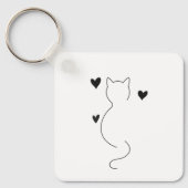 Mooie kat lijntje tekening, met drie harten sleutelhanger (Voorkant)