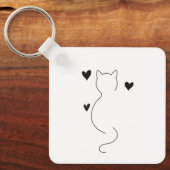 Mooie kat lijntje tekening, met drie harten sleutelhanger (Voorkant)
