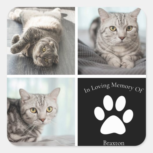 Mooie Kat Memorial Custom Pet Photo Keepsake Vierkante Sticker (Voorkant)