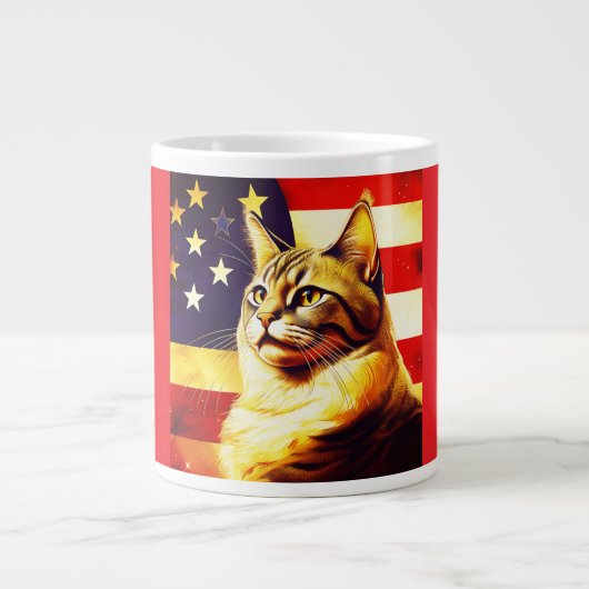 Mooie kat met Amerikaanse vlag achtergrond Grote Koffiekop (Voorkant)