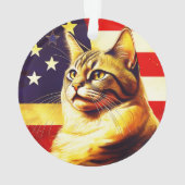 Mooie kat met Amerikaanse vlag achtergrond Ornament (achterkant)