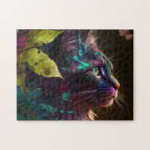 Mooie kat met bladeren - AI-kunst Legpuzzel (Horizontaal)