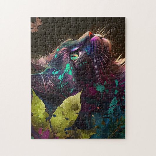 Mooie kat met bladeren - AI-kunst Legpuzzel (Verticaal)