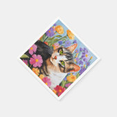 Mooie kat met bloemen servet (Hoek)