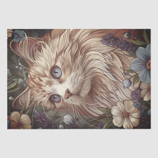 Mooie kat met bloemen tissuepapier (Voorkant)