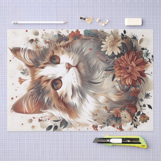 Mooie kat met bloemen tissuepapier (Craft)