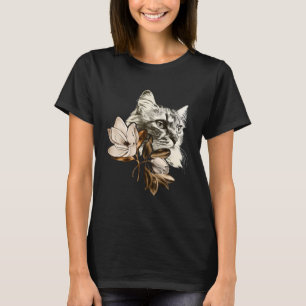 Mooie kat met Magnolias bloemen vrouwen Floral T-shirt