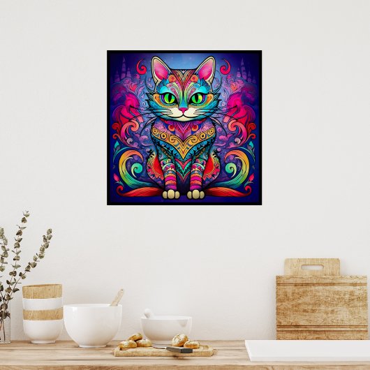 Mooie kat met Mandala design Poster (Keuken)