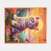 Mooie kat met zonsondergang fleece deken (Voorkant (Horizontaal))