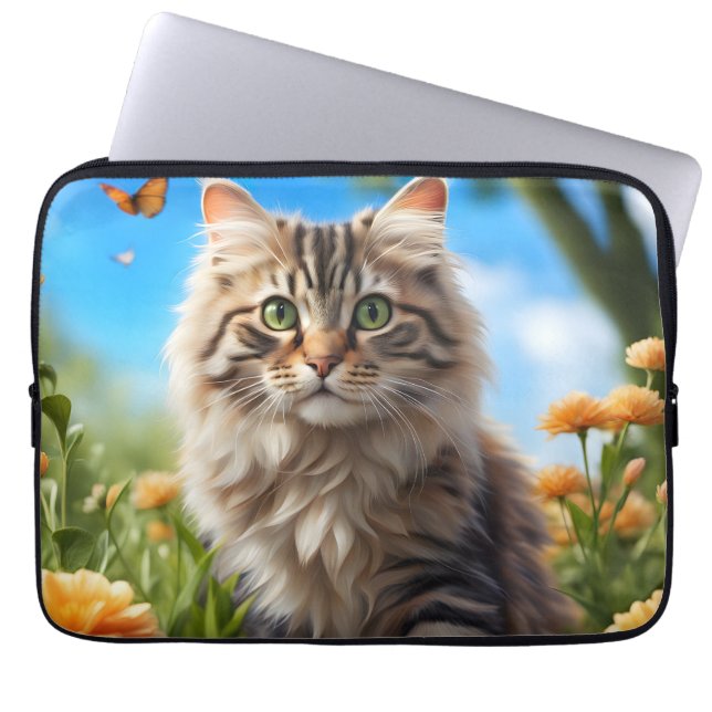 Mooie kat mooie tuin laptop sleeve (Voorkant)