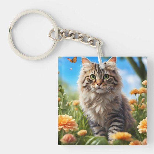 Mooie kat mooie tuin sleutelhanger (Voorkant)