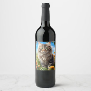 Mooie kat mooie tuin wijn etiket