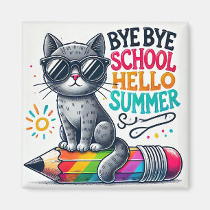Mooie kat op potloodillustratie die zomer viert magneet
