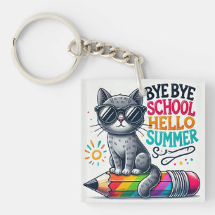 Mooie kat op potloodillustratie die zomer viert sleutelhanger