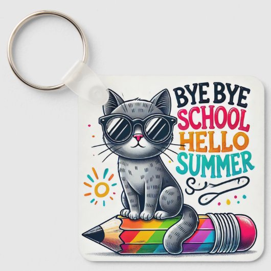 Mooie kat op potloodillustratie die zomer viert sleutelhanger (Voorkant)