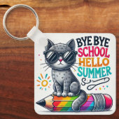 Mooie kat op potloodillustratie die zomer viert sleutelhanger (Voorkant)