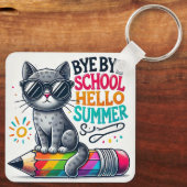 Mooie kat op potloodillustratie die zomer viert sleutelhanger (Achterkant)