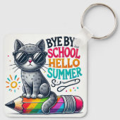 Mooie kat op potloodillustratie die zomer viert sleutelhanger (Achterkant)