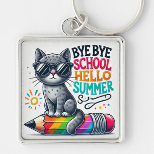 Mooie kat op potloodillustratie die zomer viert sleutelhanger