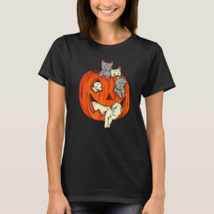 Mooie kat pompoen gesneden Jack O lantaarn kat Hal T-shirt