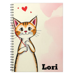 Mooie kat rode harten spiraal notebook notitieboek